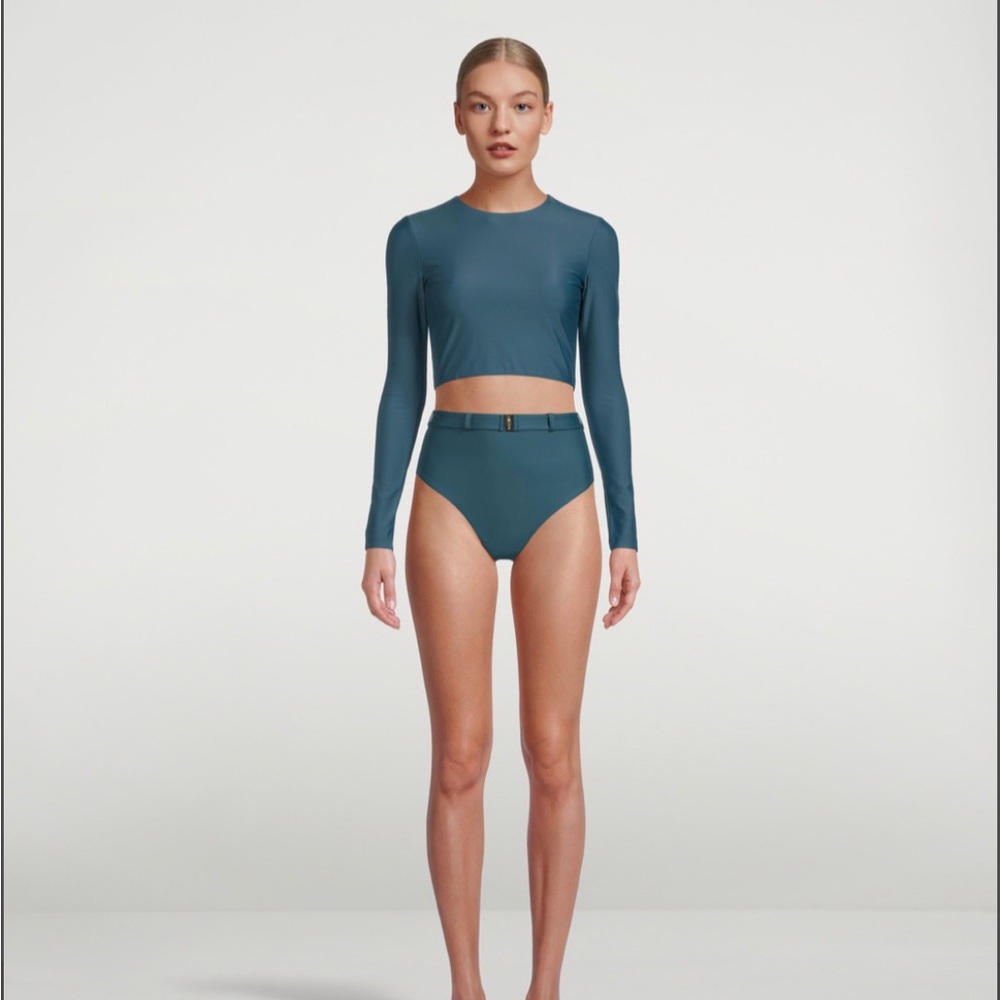The High Waist Silhouette Belted Bikini Bottom (Palm)